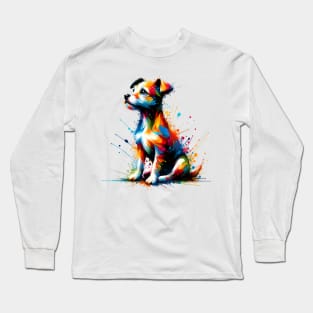 Colorful Abstract Portrait of Portuguese Podengo Pequeno Long Sleeve T-Shirt